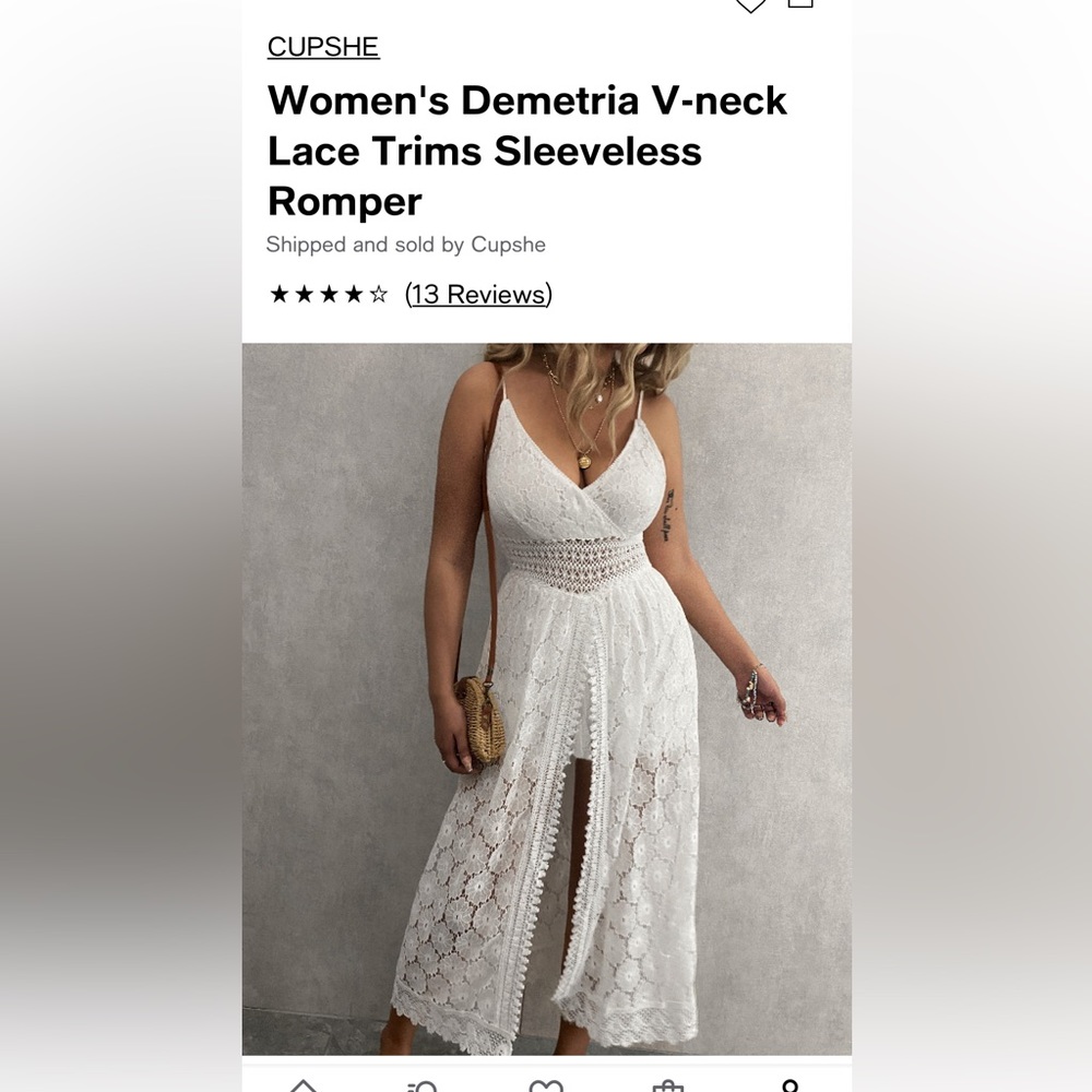 CUPSHE Demetria V neck lace trim sleeveless romper size Small